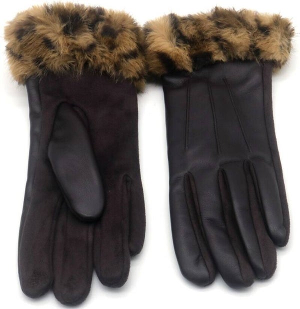 Handschoen PU imitatiebont one size bruin