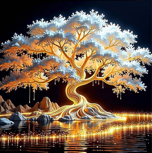 20x20cm Diamond Painting gouden boom (rond) nr 533