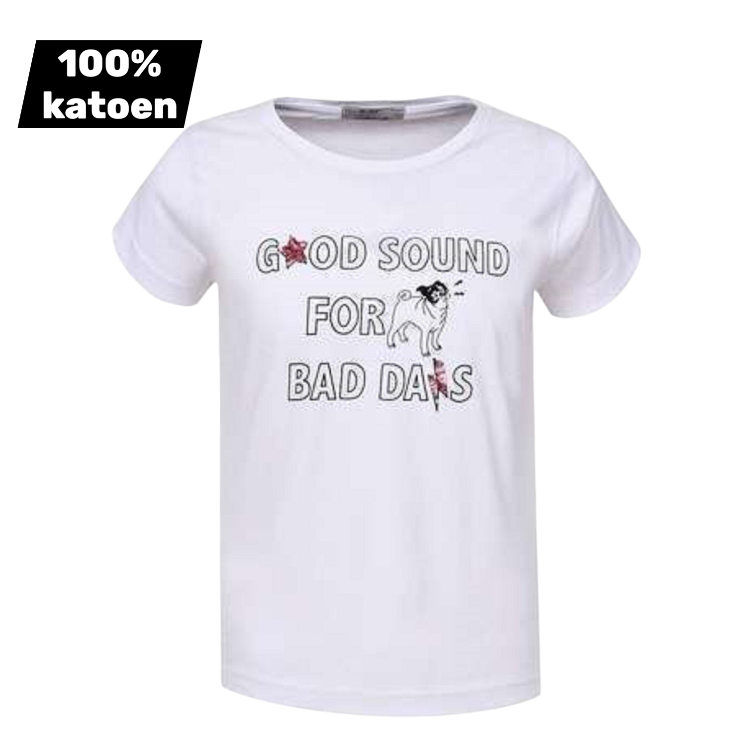 T-shirt 100% katoen good sound wit 158