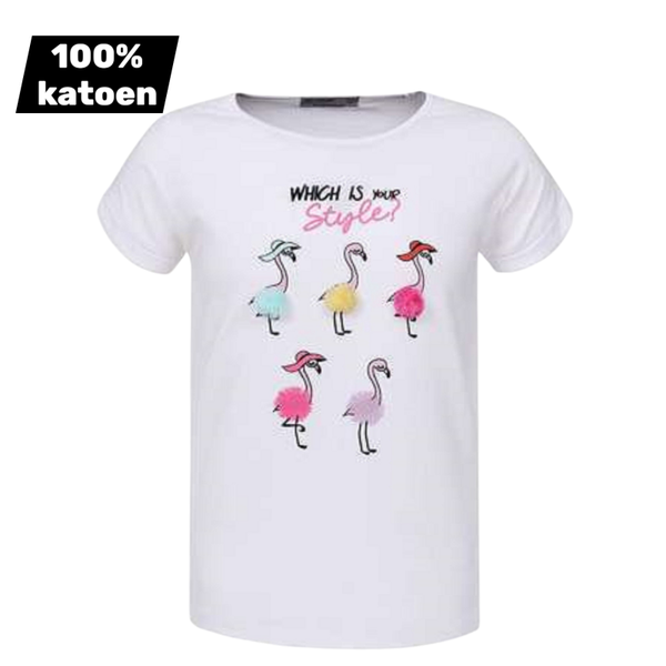 T-shirt 100% katoen flamingo's wit 98