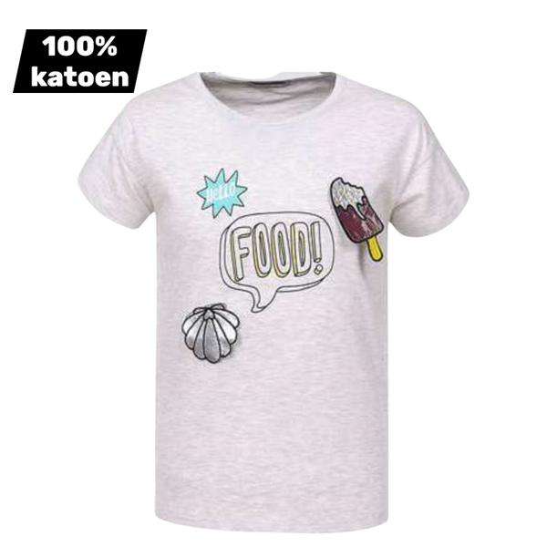 T-shirt 100% katoen grijs hello food 140