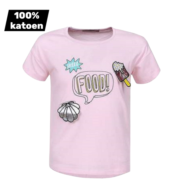 T-shirt 100% katoen roze hello food 158