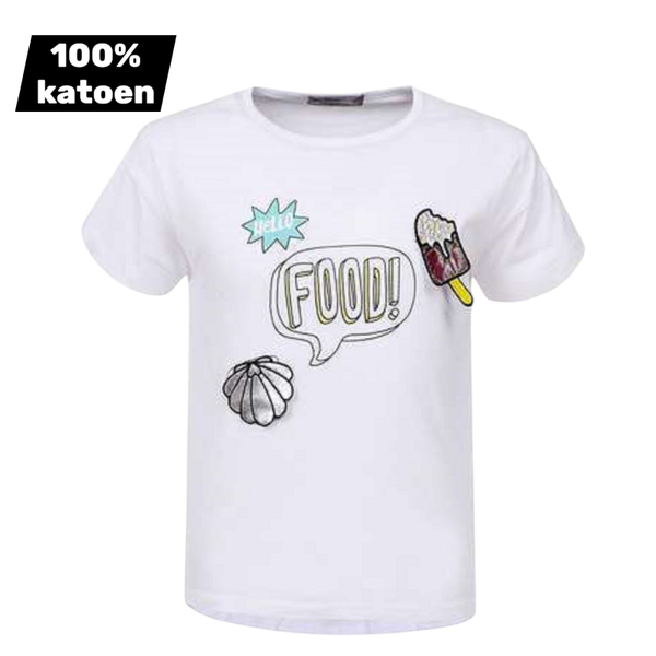 T-shirt 100% katoen wit hello food 158