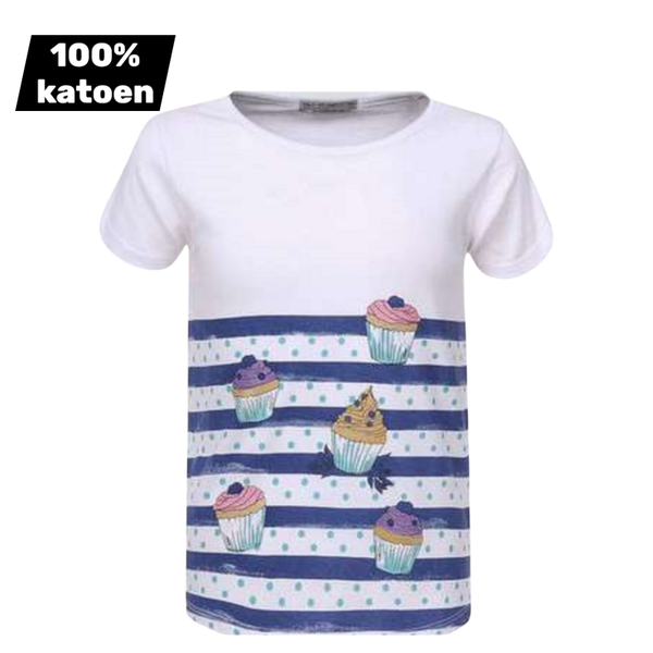 T-shirt 100% katoen cupcakes blauw 104