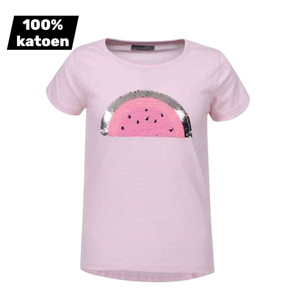 T-shirt 100% katoen roze watermeloen glitter 98