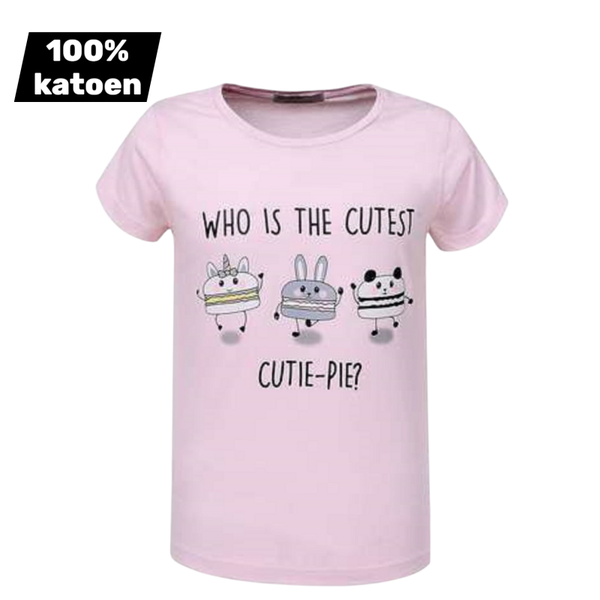 T-shirt 100% katoen cutest pie roze 164