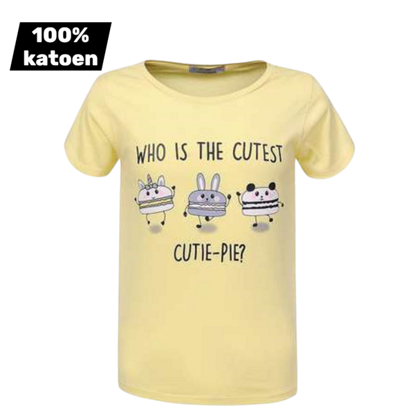 T-shirt 100% katoen cutest pie geel 164