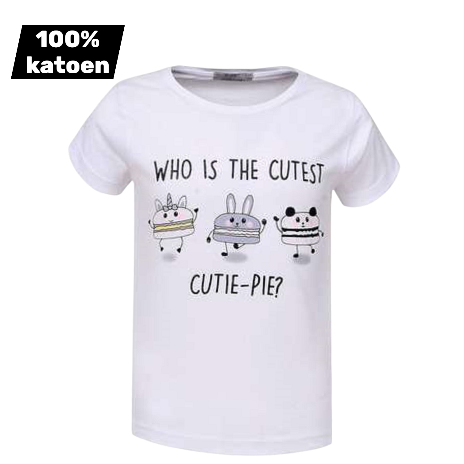 T-shirt 100% katoen cutest pie wit 164