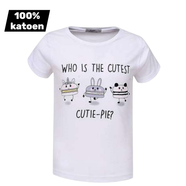 T-shirt 100% katoen cutest pie wit 134