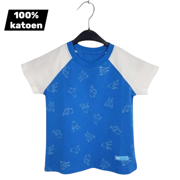 T-shirt 100% katoen blauw wit 12-18 mnd 80/86
