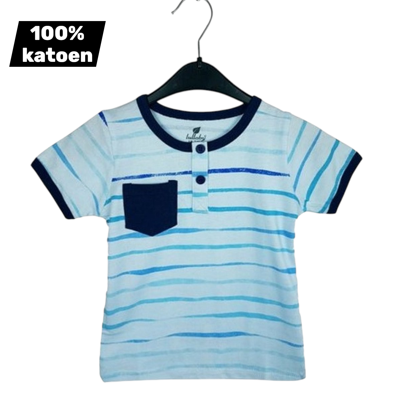 T-shirt 100% katoen blauw gestreept 6-12 mnd 68/80