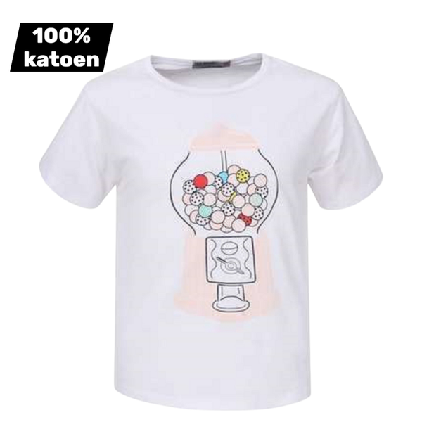 T-shirt 100% katoen snoepmachine wit 104