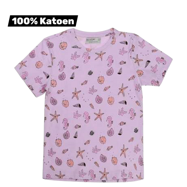 T-shirt 100% katoen zee schelpen lila paars 158