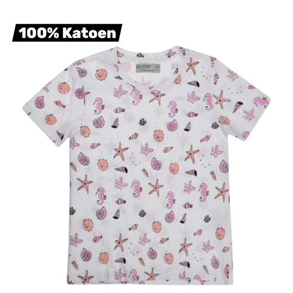 T-shirt 100% katoen zee schelpen wit 158