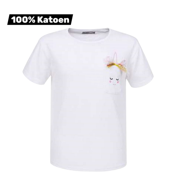 T-shirt 100% katoen wit met borstzakje 152