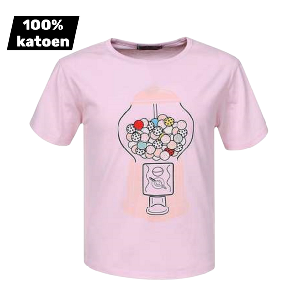 T-shirt 100% katoen snoepmachine roze 110