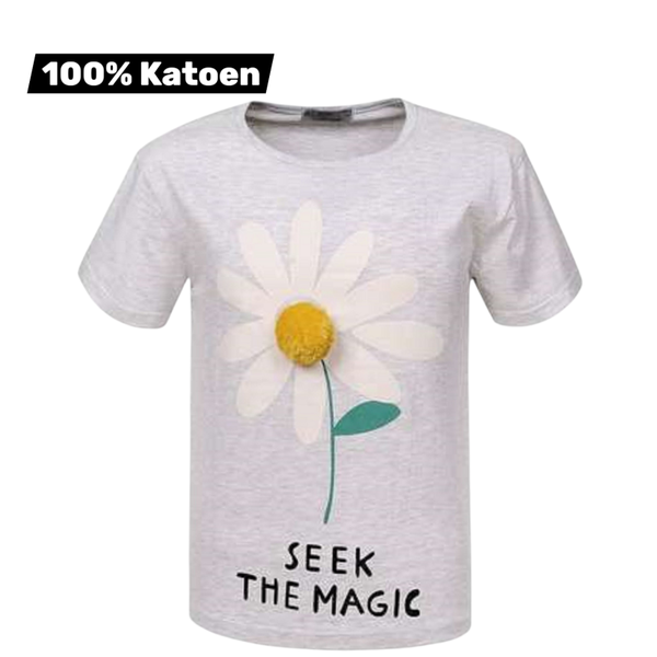 T-shirt 100% katoen seek the magic grijs 158