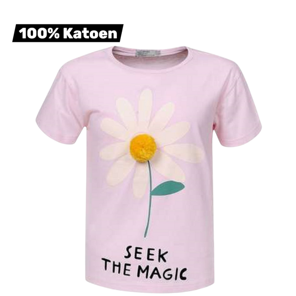 T-shirt 100% katoen seek the magic roze 158