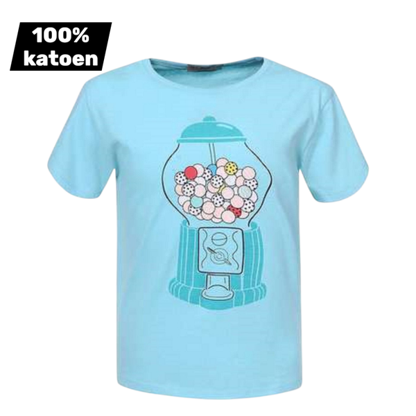 T-shirt 100% katoen snoepmachine turquoise 116
