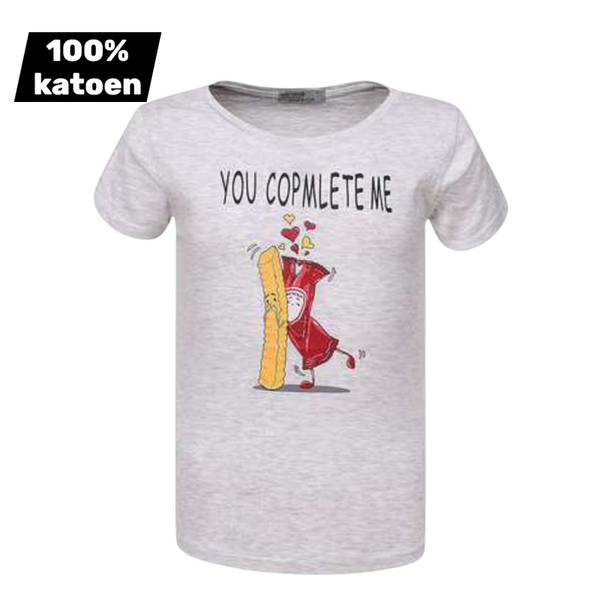 T-shirt 100% katoen you complete me grijs 152