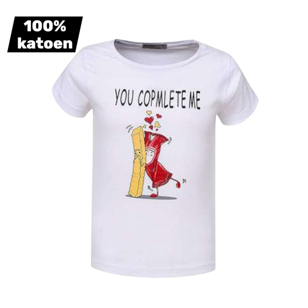 T-shirt 100% katoen you complete me wit 140