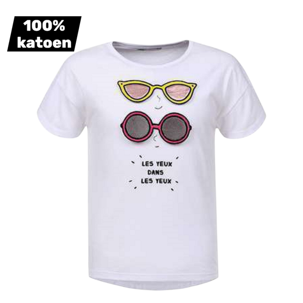 T-shirt 100% katoen wit zonnebril 98