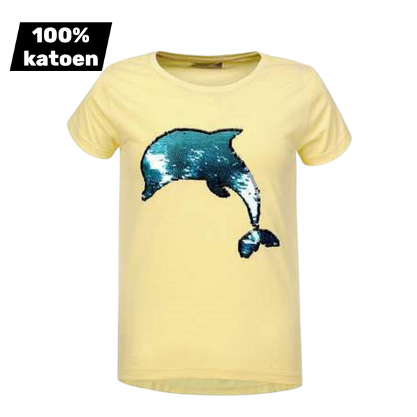 T-shirt 100% katoen geel dolfijn gliitter 104