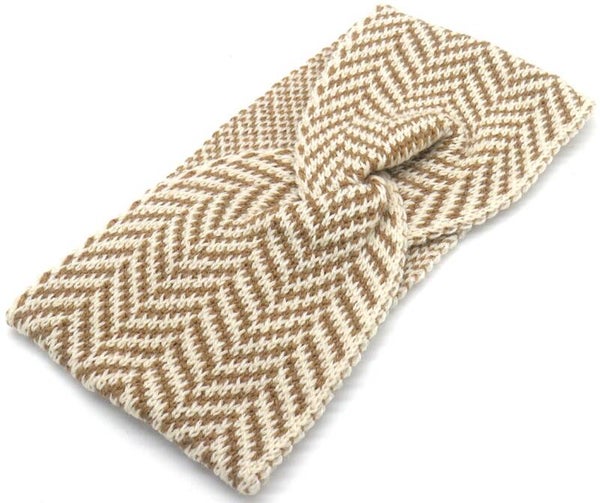 Haarband oor warm band visgraat beige one size