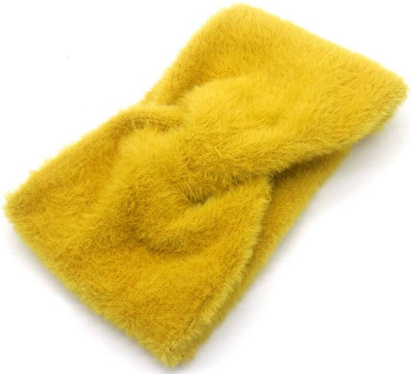 Haarband fluffy oor warm band okergeel one size