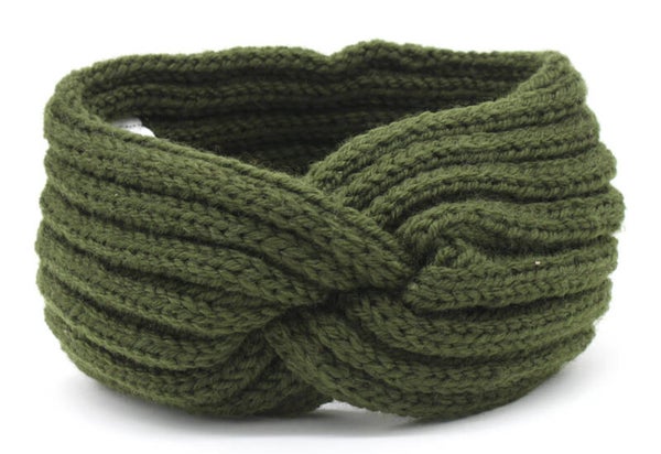 Haarband oor warmband knitted groen