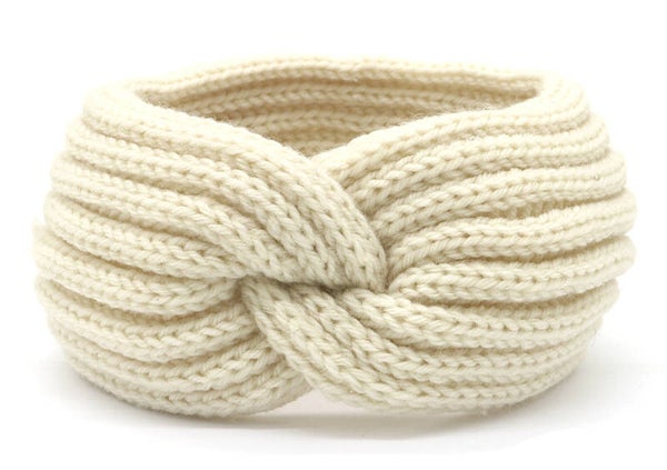 Haarband oor warmband knitted beige