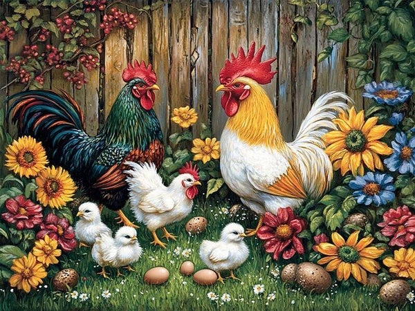 nr 652 Diamond Painting hanen familie 40x30cm (rond)