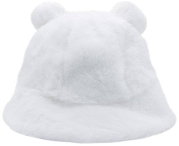 Winter hoed fluffy met oortjes wit one size