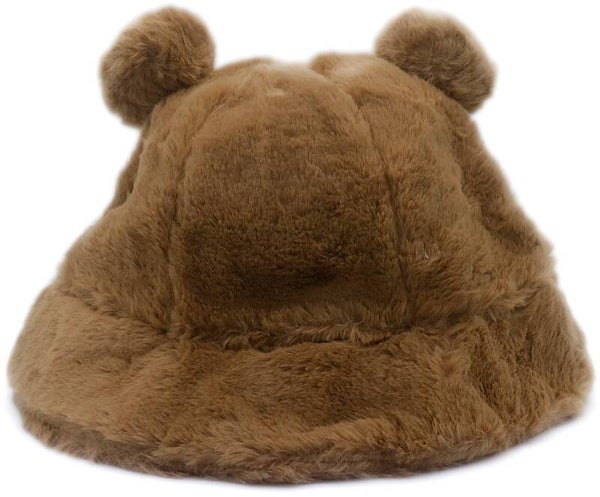 Winter hoed fluffy met oortjes bruin one size