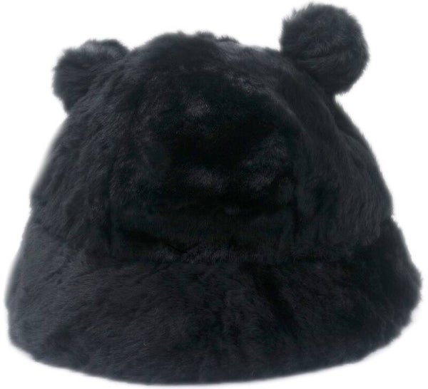 Winter hoed fluffy met oortjes zwart one size