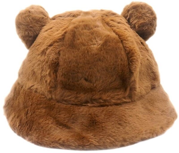 Winter hoed fluffy met oortjes camelbruin one size