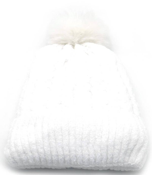 Gebreide beanie met pompon - witte muts - dames