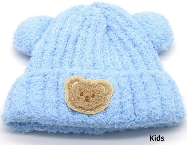 Beanie kinder muts met beren oortjes lichtblauw