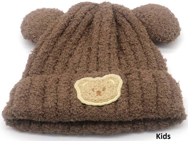 Beanie kinder muts met beren oortjes bruin