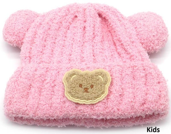 Beanie kinder muts met beren oortjes lichtroze
