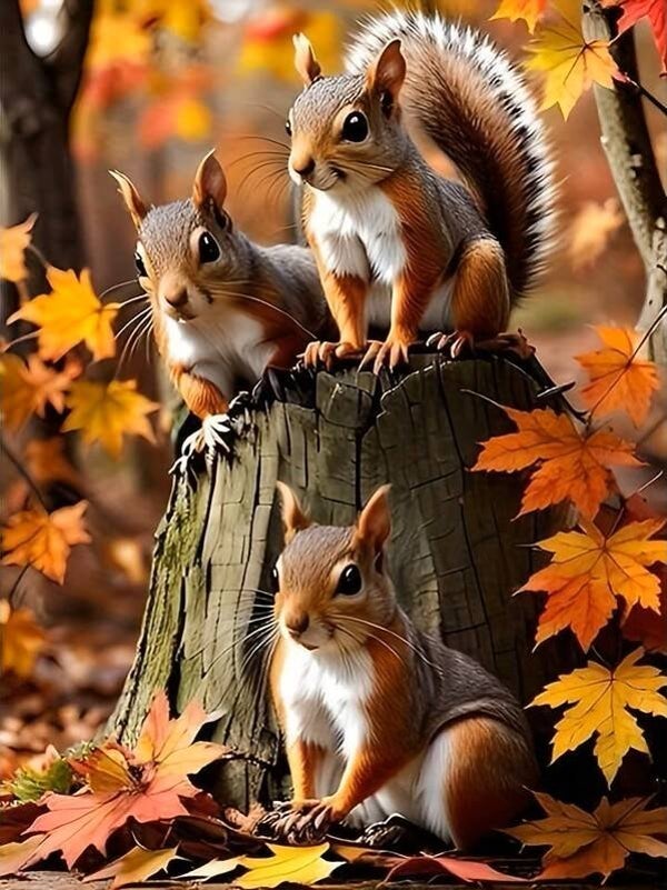 40x30cm Diamond Painting eekhoorns herfst (rond) nr 227