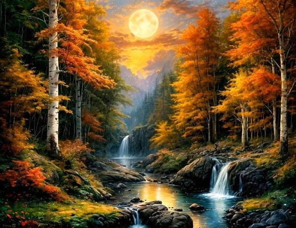 40x30cm Diamond Panting herfst waterval (vierkant) nr 188