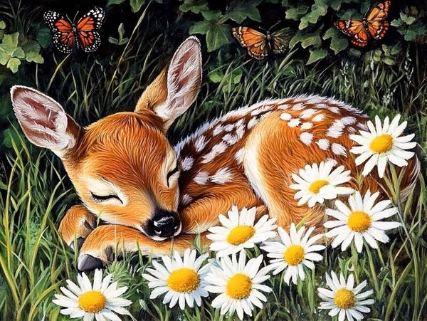 nr 159 Diamond Painting Slapend hertje 40x30cm (vierkant)
