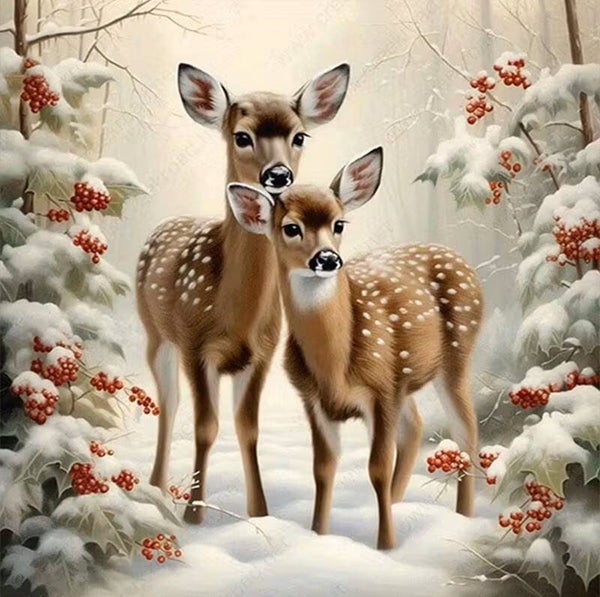 30x30cm Diamond Painting herten sneeuw nr 330
