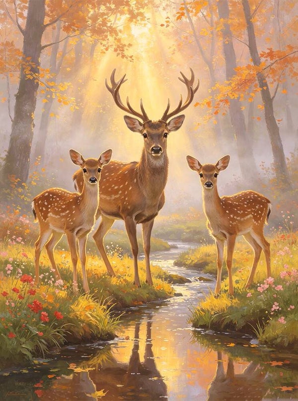 50x40cm Diamond Painting herten bos (rond) nr 105