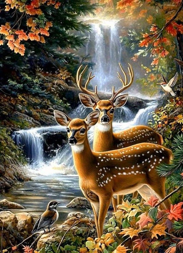 40x30cm Diamond Painting herten waterval nr 683