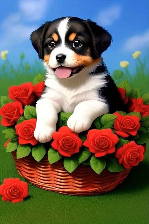 25x20cm Diamond Painting hondje rozen nr 442