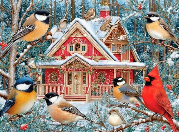 50x40cm Diamond Painting huis vogels (vierkant) nr 16