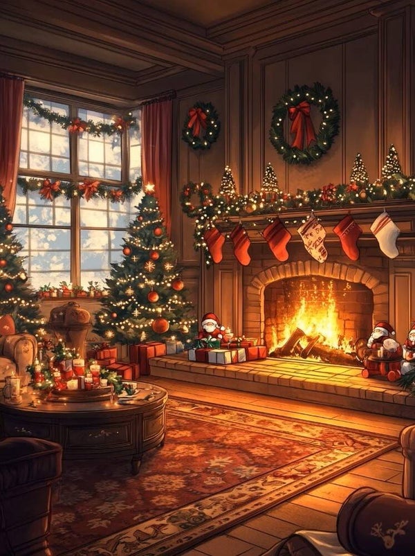 40x30cm Diamond Painting kerst huiskamer (vierkant) nr 149