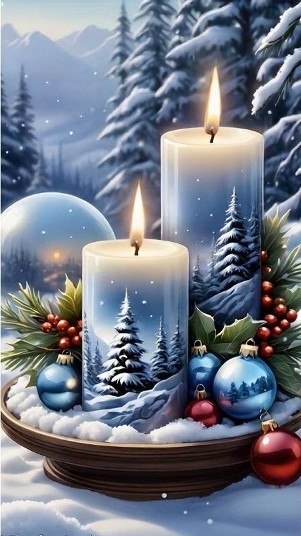 40x30cm Diamond Painting kerst kaarsen blauw (rond) nr 220